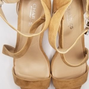 Charles David Cork Wedge Sandals, Nude Size 9